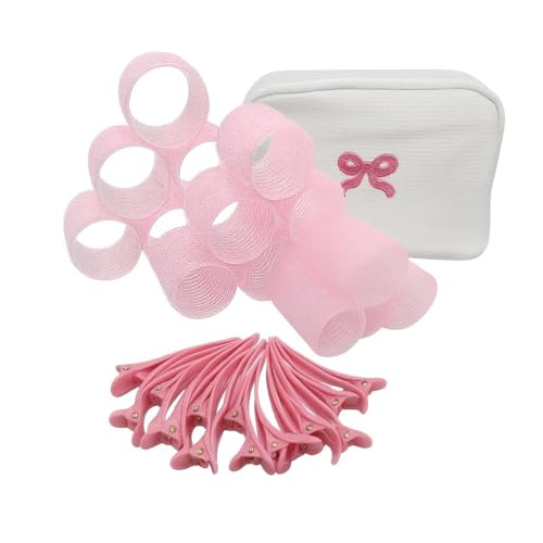 RPZL Professional Hair Rollers Set, Pink Self-Grip Curlers with Storage