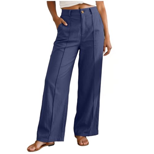 Pantalon femme été chic baggy confortable et léger en coton lin palazzo