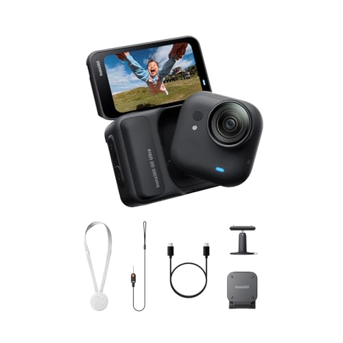 Image of Insta360 GO Ultra Essentials Bundle - Small 4K Vlogging Camera, Hands-Free, POV Cam, 1 /1.28 inch Sensor, 53g Lightweight, 156 FOV, 200 Min Battery Life, Magnetic Wearable Action Camera for Sports, Vlog