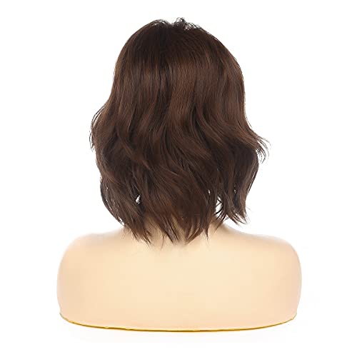 Wiwige Short Wavy Brown Bob Wig For Women Synthetic Heat Resistant Side Part Halloween Cosplay Wig #TOP3