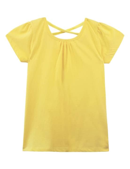 Image of Noomelfish Girls Criss Cross Back T-Shirts Short Puff Sleeve Tee Tops (5-12 Years)