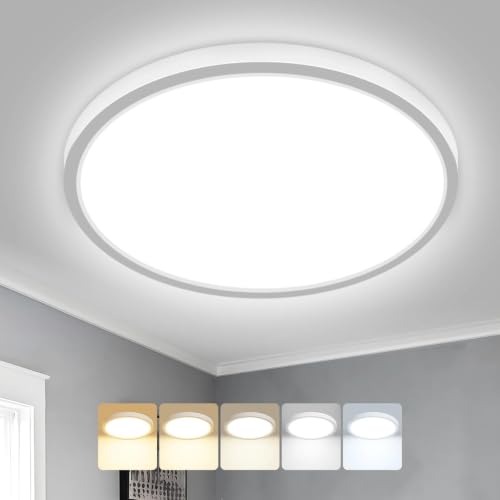Peasur Bathroom Light Ø22cm 18W 1800LM LED Ceiling Light 3000K/3500K/4000K/5000K/6500K 5 Color Temperature Waterproof Round Modern Flush Ceiling Lighting for Bathroom Kitchen Bedroom