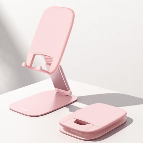 Lamicall Cell Phone Stand for Desk - [Ultra-Thin] Foldable Mobile Phone Holder, Height Adjustable Phone Stand for iPhone 17 16 15 14 13 Pro Max Plus Air Mini, S25 S24, 4-8 Mobile Phones - Pink