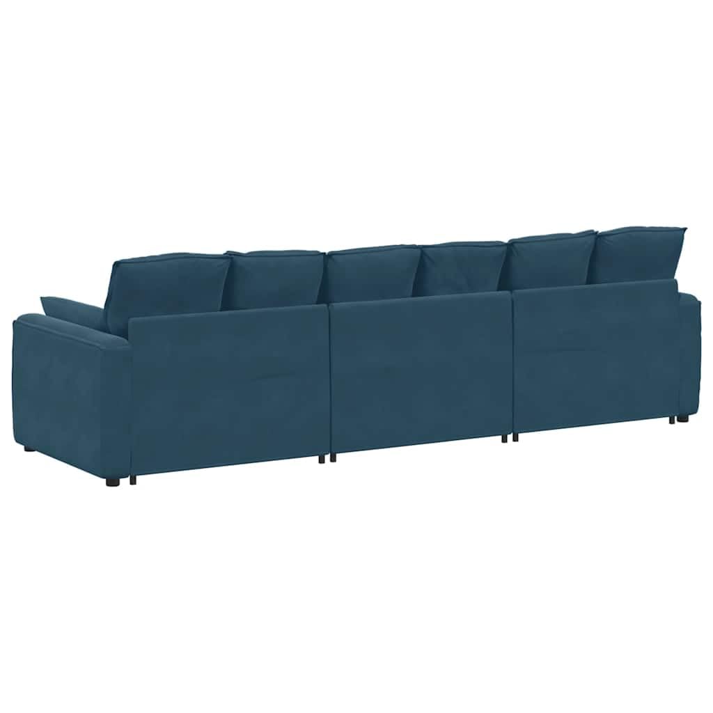 Modułowa sofa z poduszką, niebieska, 3-częściowa sofa narożna, zestaw wypoczynkowy z tapicerowanym narożnikiem, elastyczna rozbudowa, do salonu, lounge, kina domowego, element siedziska
