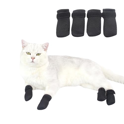 Image of HDKUW Cat Anti-Scratch Shoes, Pet Deterrent Boots for Small Dogs, Grooming Accessories Nail Gloves, Adjustable Claw Cover for Bathing Shaving Treatment Checking Black S