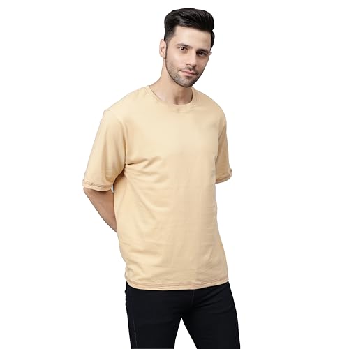 Image of Boxed Solid Oversized T-Shirts for Men, Relaxed Boxy Fit, Round Neck, Knitted Cotton T-Shirt, 100% Cotton, Heavyweight Premium Fabric T-Shirt