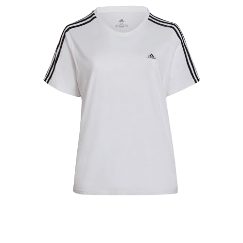 adidas Damen Essentials Slim 3-Stripes Tee, White / Black, M