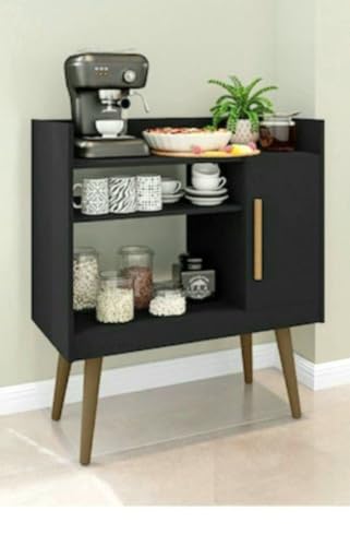 Modern Style Coffee Corner Black Faux Wood with Wooden Legs ...