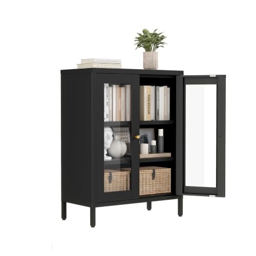 Small Display Cabinet with Glass Doors, 12" Deep