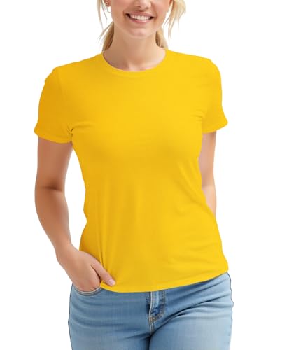 Womens Plain T-Shirts Fitted Triblend Tee Lightweight Crewneck Tshirts Moisture Wicking Short Sleeve Tops Solid Color