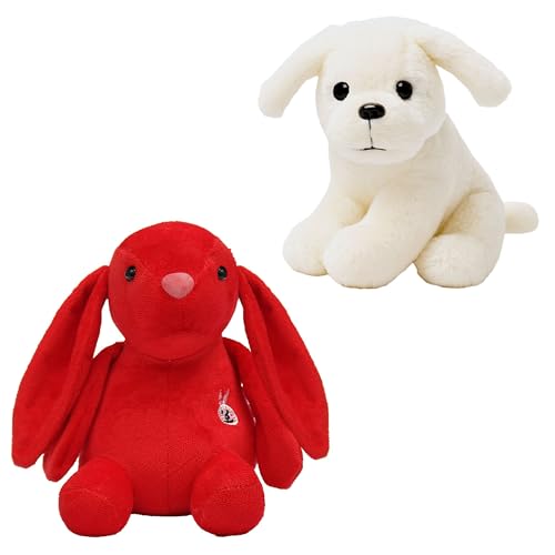 Image of TOYTALES Soft Toy Combo Red Rabbit & White Sitting Dog Plush Stuffed Toys for Kids
