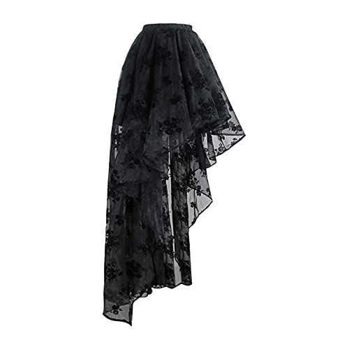 Vestido feminino cosplay saia de duas peças suporte de peito renda manga média corselete, Preto, Sma