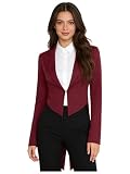 Alvivi Chaqueta Smoking Mujer Blazer Elegante de Color Sólido Chaqueta del Bailarín Principal para Trabajo Camarera Cóctel o Vestuario Escenario Espectáculo Rojo Oscuro XXL