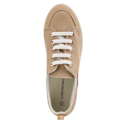 Image of FUNKYMONKEY Slip-On Canvas Sneakers for Women, Comfortable Lightweight Lace-Up Flat Casual Tennis Shoes Breathable Walking Shoes for Everyday Wear