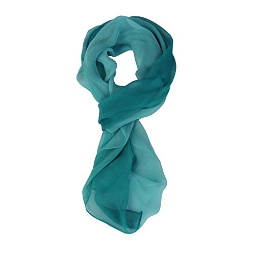 Teal Chiffon Long Scarf Gradient - Pantonight Green Shaded Colors Lightweight Scarf For Womens (COL 705)