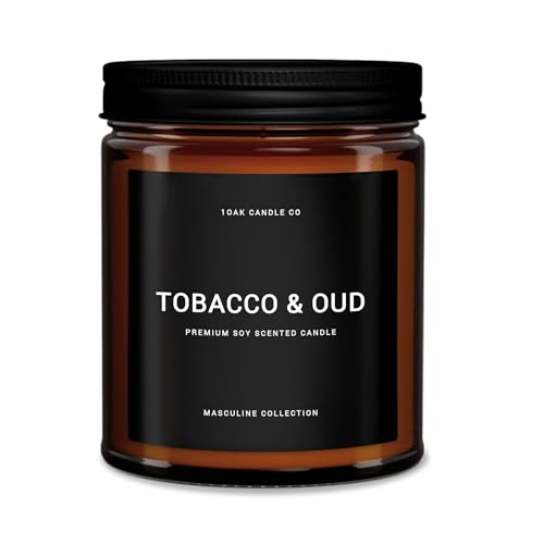 1OAK Tobacco & Oud Scented Candle - Tobacco Pipe Candle - 7oz (200g) - 40hr Burn Time - Soy Wax...