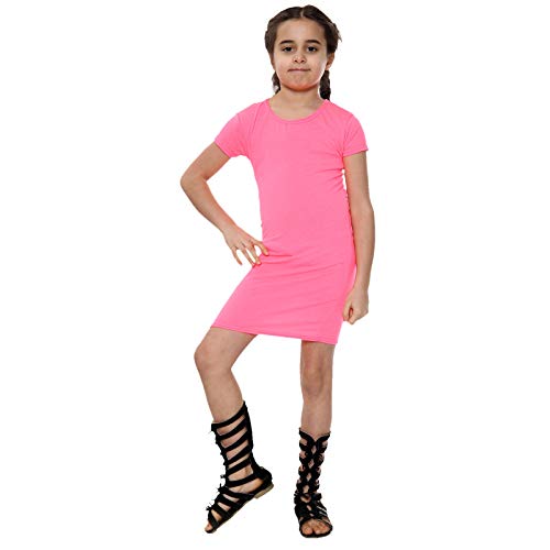 Vestidos largos lisos a media pierna para niñas de manga corta elásticos de 9 a 10 años