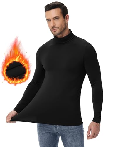 Poriff Mens Turtleneck Sweater Long Sleeve Casual Fleece Lined Basic Thermal Pullover Tops2