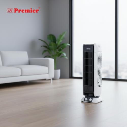 Image of PREMIER Tower Fan with Auto Swing | 25ft Air Throw | 180 Oscillation | 3-Speed Control | Low Power & Quiet Operation | Ideal for Home, Bedroom & Office | 1 Yr Warranty | White (TF4533)