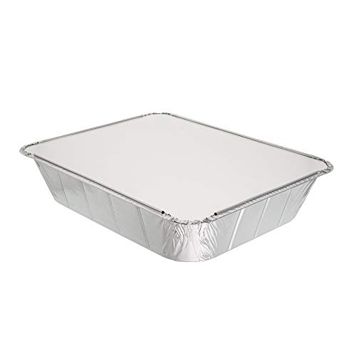 Paquete de 10 sartenes desechables de aluminio extra profundas con tapas, bandejas de aluminio con tapas, ideales para hornear, cocinar, almacenar y congelar ~ 25 x 30 cm (10 x 12 pulgadas) Cover