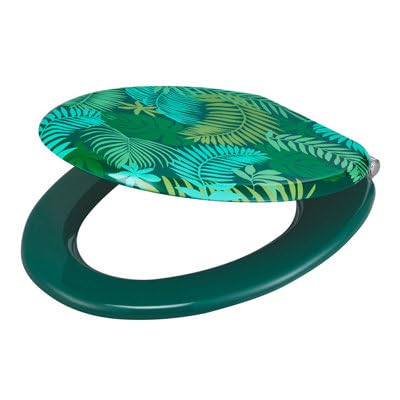 GoodHome Abattant WC Pilica vert bois moulé motif jungle avec frein de chute