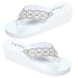 Levemolo 1 Pair Women Non Beach Sandals with Pearl and Diamond Decoration White Slipsole Shoes