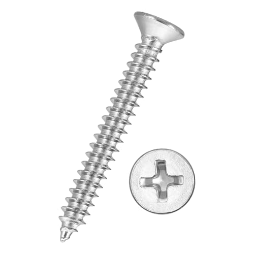 Kozelo 100 Unidades de Tornillos para Madera de Cabeza Plana Phillips - [ST3x40mm] Tornillos Autorroscantes de Acero Inoxidable 304 para Ensamblaje, Acabados Interiores, Plateado