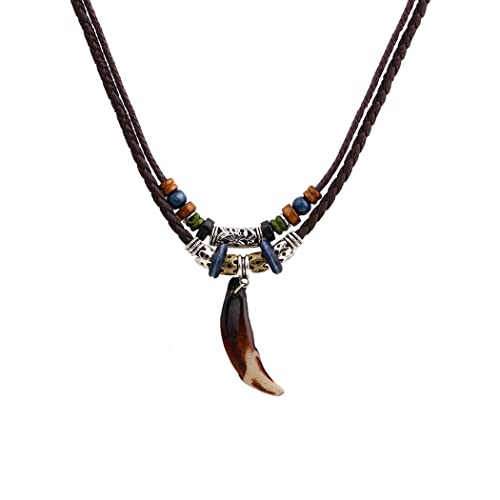 Borsgye Retro Tribal Kette Anhänger Herren Lederkette Nordische Wikinger Leder Halskette Vintage Hanf Leder Choker Metall Halskette Schmuck mit WT Anhänger Cover