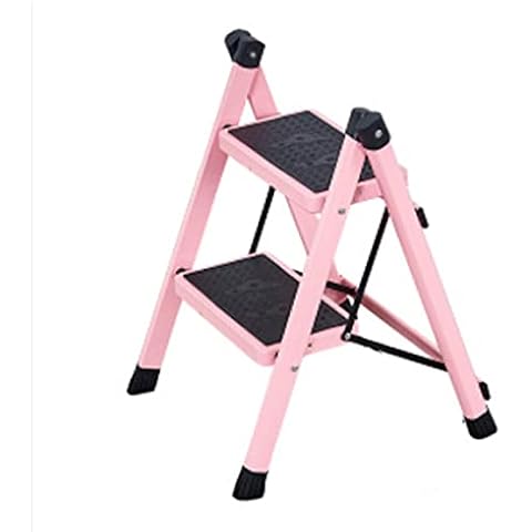 RIYIFER Ladder Household Folding Step Stool 2-Step Thickening Iron Pipe Pedal Indoor Herringbone Ladder Small Ladder Load-Bearing 120Kg,Pink,2 Steps Cover