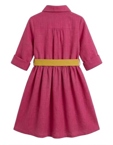 Image of A.T.U.N. (ALL THINGS UBER NICE) Girls 100% Cotton Shirt Dress with Belt | Solid Button-Down Dress with Collar Neck | Soft Breathable Kids Outfit for Girls
