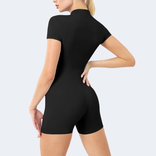 RefindWin Combinaison de sport pour femme Combinaison courte moulante Noir – vue 4