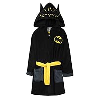 DC Comics Official Batman Kids Robe | Extra Soft Hooded Superhero Robe for Kids | Long Sleeve 3D Features Dressing Gown | Official Merchandise | Gifts for Boys (Ages 8-9) Black