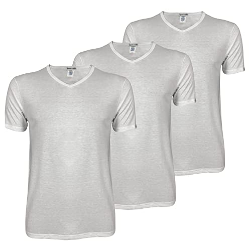 Pierre Cardin Lot de 3 t-shirts pour homme, 100 % coton, sous-vêtements pour hommes, blanches, colorées, manches courtes, pour homme, en blanc, noir, bleu et gris, Col en V blanc, Large