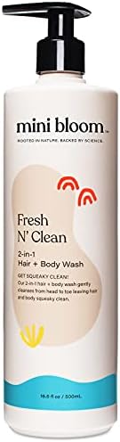 Mini Bloom Fresh N’ Clean 2-in-1 Hair + Body Wash | Shampoo Sulfate-Free | Baby & Kid Safe | Gently Cleanses Head to Toe w/Aloe leaf, Chamomile extract, Lavender & Botanicals 16.6 oz