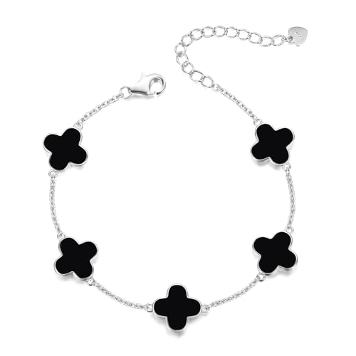 Evensee 925 Sterling Silver Clover Bracelet,Chain Bracelets for Women