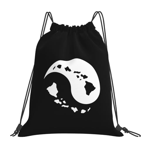 Yin Yang Hawaiian Island Map Drawstring Bags, Lightweight Gym Sack with Adjustable Cord, Water-Resistant Sports Backpack for Men Women, Travel, Yoga, College (Black)2