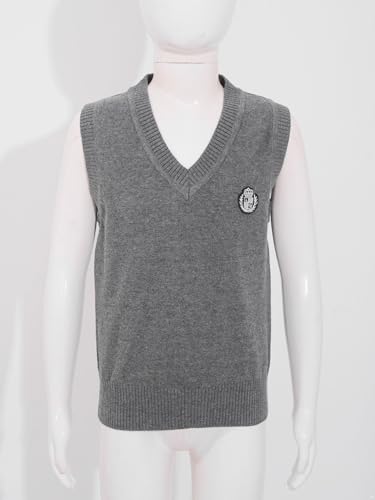 easyforever Kids Boys Girls School Uniform Sweater Vest V Neck Sleeveless Knitted Pullover Top Waistcoat Knitwear3
