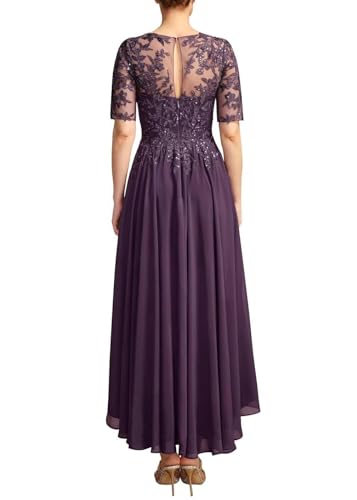 Tea Length Mother of The Bride Dresses for Wedding Chiffon Lace Applique Formal Evening Party Gown with Sleeves MK502