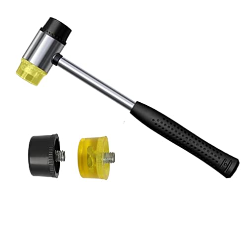 25mm Dual Head Nylon Rubber Hammer with 2 pcs Conversion Head Replacement, Plastic Doublesided Soft Metal Mallet for Jewelry Woodworking Leather Crafts Flooring Installation