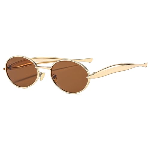 Retro Oval Sunglasses for Women Men 2025 Trendy Small Punk Sun Glasses Gold Metal Fashion Shades Sunglasses