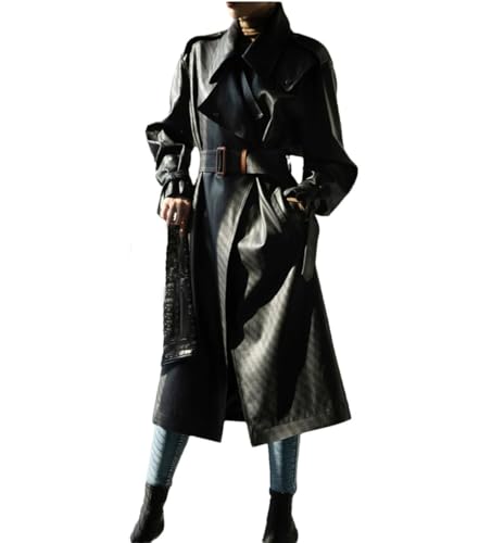 Trench en cuir surdimensionné femme coupe-vent long et ample avec ceinture pour l'automne