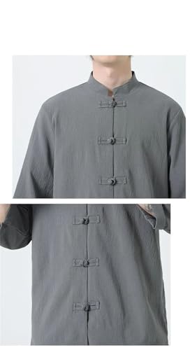 Cotton Linen Men's Casual Outdoor 2-Piece Suit Shirt with Pants Beach Short Sleeve Sets3