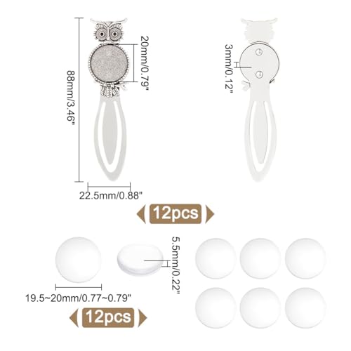 HOBBIESAY 12Pcs Halloween Owl Animal Bookmarks Kits Alloy Cabochon Bookmark Tray Antique Silver Bookmarks Bezel Settings with Round Tray and Fit for DIY Bookmark Making Book Lovers,Tray: 20mm - Image 2