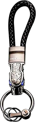 TOPKU Luxury Jaguar Metal Car Keyring,Leather Cord Key Chain,Elegant Detachable Car & Home Keychain for Man and Women,Metal Leopard Head with Blue Diamond Eyes