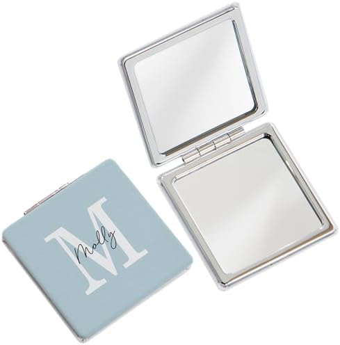 Personalization Universe Personalized Compact Mirror - Faux Leather Chrome for Women, Bridesmaids - Makeup/Vanity Mirror - 2 Magnifying Types - Portable 2.75", 12 Color Options image 5