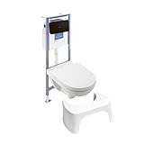 Pack WC sans bride VILLEROY ET BOCH O novo avec abattant frein de chute + bâti Viconnect PRO + plaque noir mat + Tabouret blanc