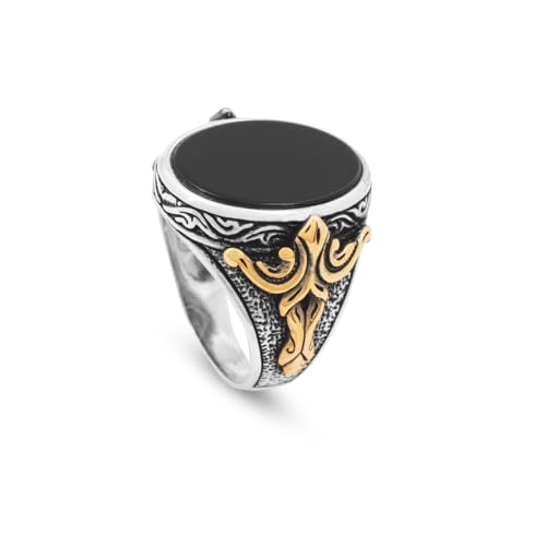 Bague en argent sterling avec pierre précieuse onyx noir style chevalière ottomane vintage