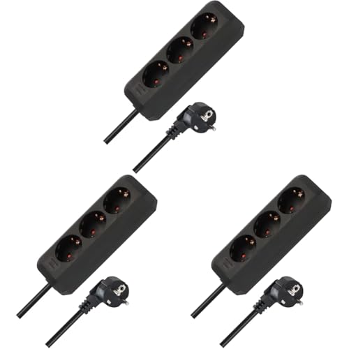 Brennenstuhl Eco-Line Steckdosenleiste 3-Fach (Mehrfachsteckdose mit erhöhtem Berührungsschutz und 1,5m Kabel) schwarz (Packung mit 3)