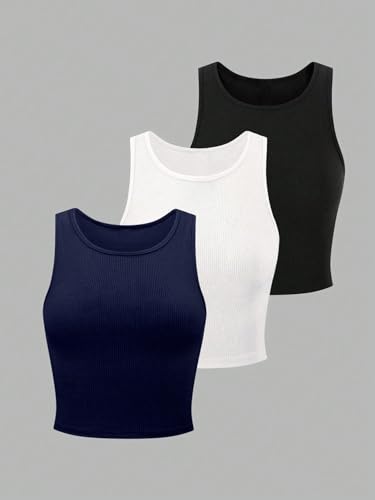 Image of KERI PERRY Tops for Women Crop Top for Women's Tank Activewear Tee Sports Western Casual Cotton Camisole Pack of 3 Combo