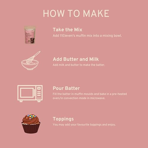Image of 11Eleven Bakery Healthy Muffin Mix | Double Chocolate 140g| Eggless Cake Mix |Instant Muffin Cake Mix Powder | 2 Step - Mix & Bake | Easy to make|100% Vegetarian